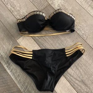 Victoria’s Secret black and gold embellished swim